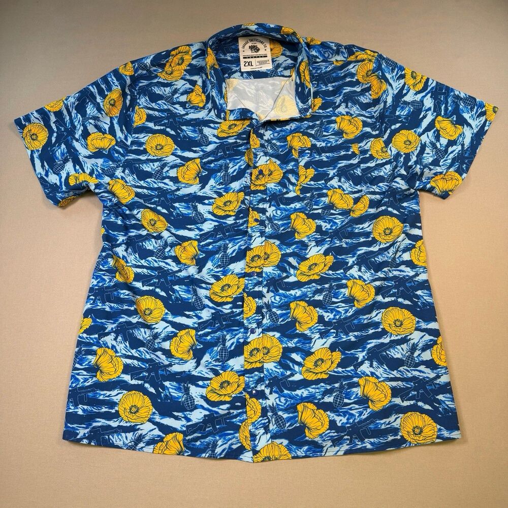 Savage Tacticians Shirt Mens 2XL Blue Floral Tactical Hawaiian Button Up